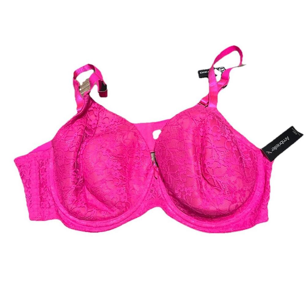 Ambrielle Women's Bra. Size 42C Hot Pink Lace Full Figure H75‎